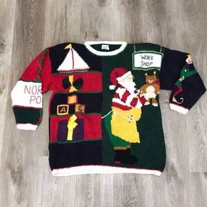 boaz Ugly Christmas Sweater Holiday North Pole Santa’s Workshop Toys Vintage